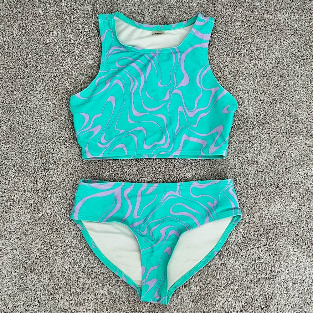 Aqua and Lilac Swirl Girls 2 Piece Swim Set